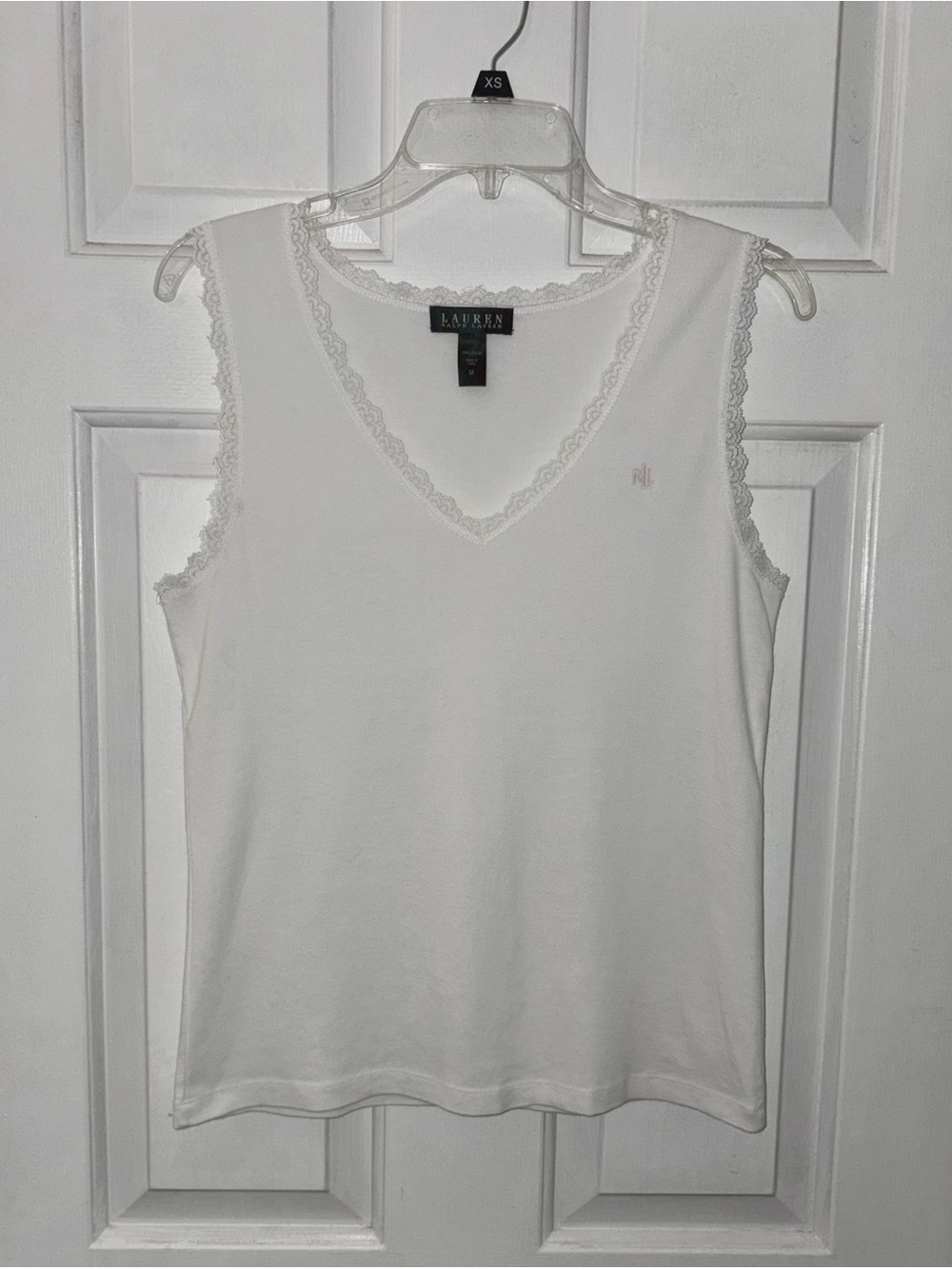 Lauren Ralph Lauren White Cotton Lace Trim Tank Top Camisole